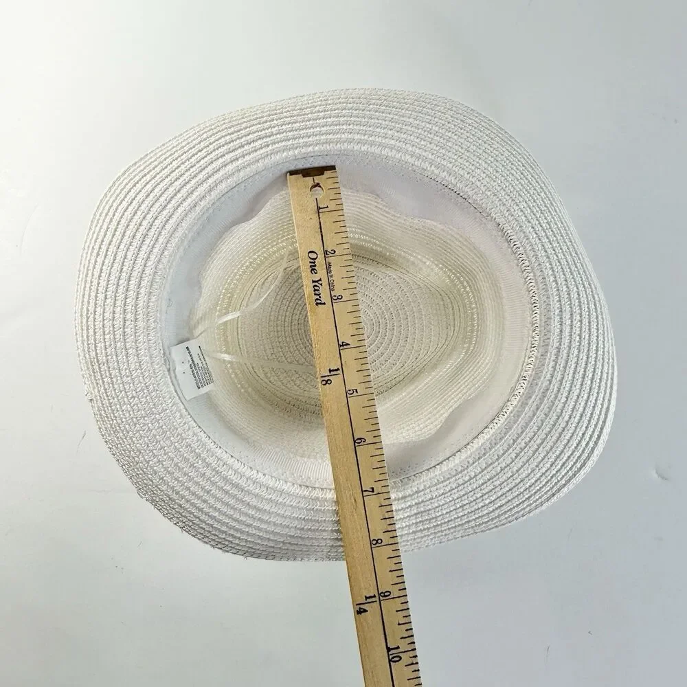 NICE & BELLA Unisex White w/Blue Band Med Brim Panama Woven Fedora Sun Hat